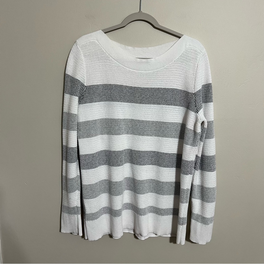 Market & Spruce Tawnee Cotton Blend Waffle Knit Sweater Gray White size XL